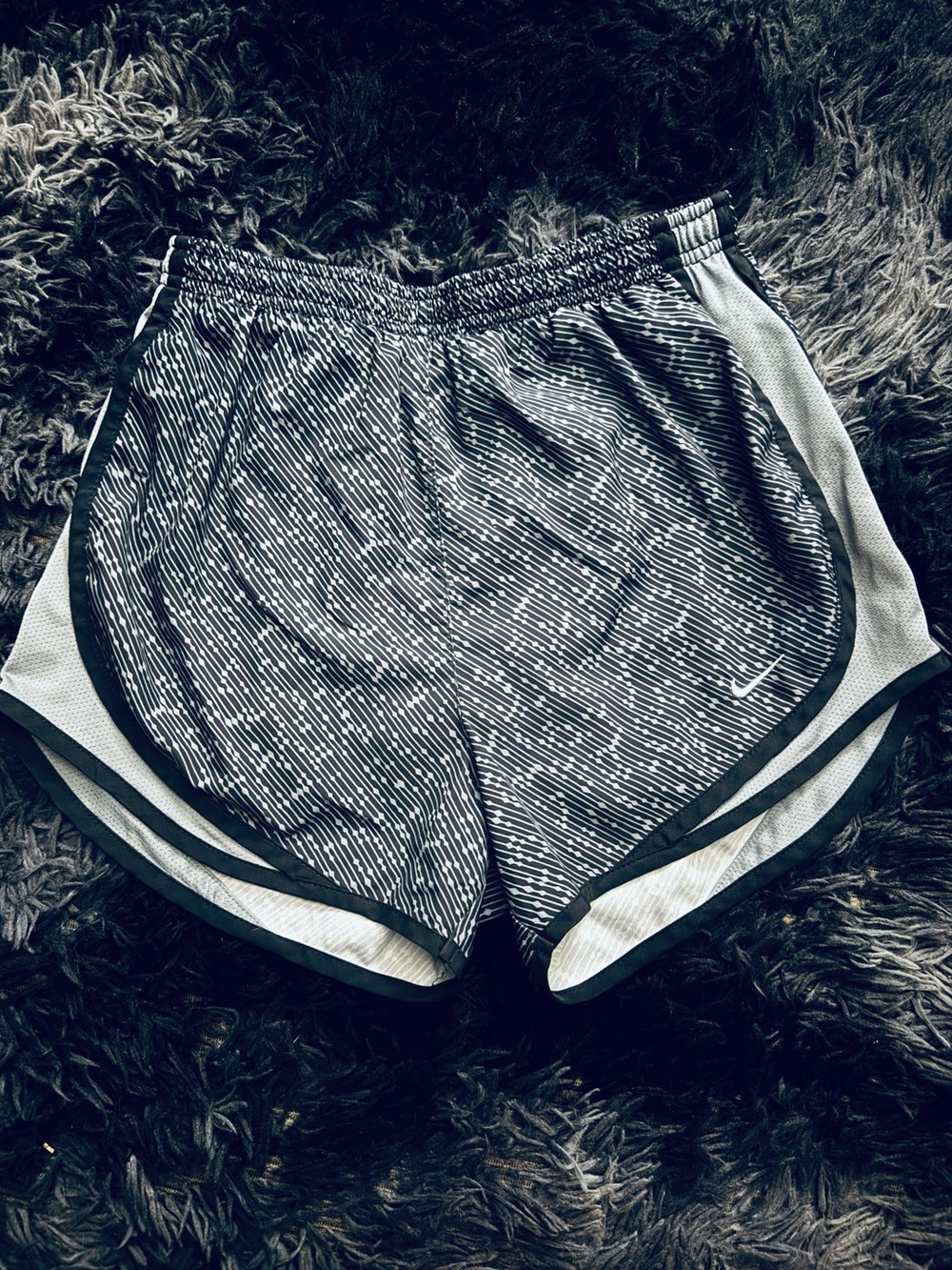 Nike Women’s Black & Grey Striped Athletic Shorts